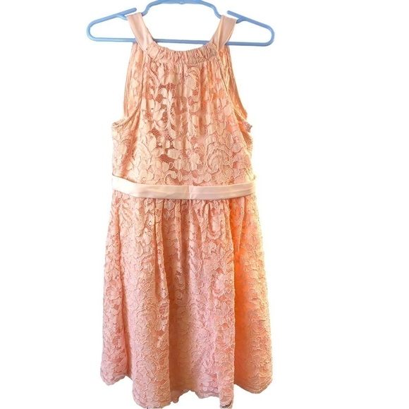 Davids Bridal Sleeveless Lace Dress Girl 6 Pink Lined Modified Halter - Picture 1 of 10